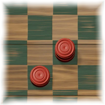 Two red pieces stacked on one square, beside a single red piece.